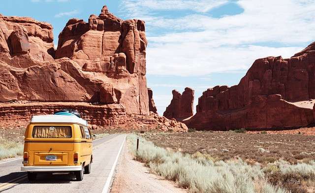 VW Camper travelling on the road to great things. 